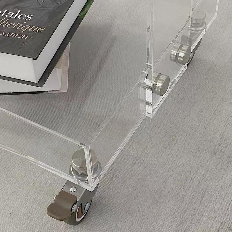Modern Minimalist Rectangular Metal Acrylic Movable Side Table 2/3-Tier For Living Room