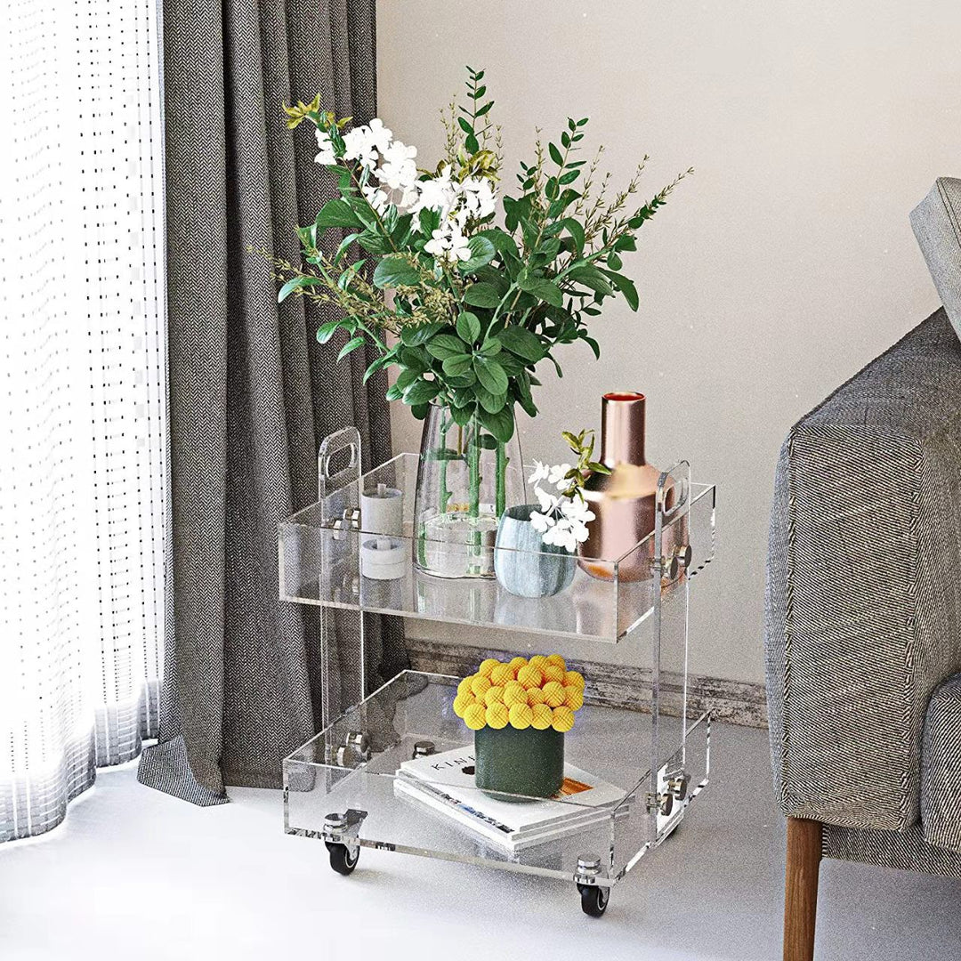 Modern Minimalist Rectangular Metal Acrylic Movable Side Table 2/3-Tier For Living Room