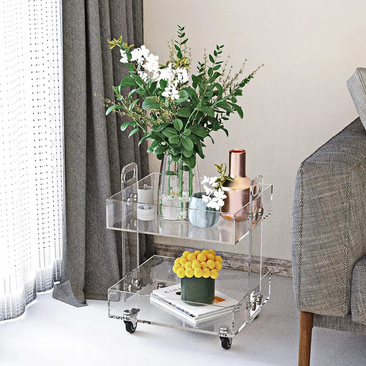 Modern Minimalist Rectangular Metal Acrylic Movable Side Table 2/3-Tier For Living Room