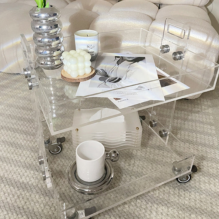 Modern Minimalist Rectangular Metal Acrylic Movable Side Table 2/3-Tier For Living Room
