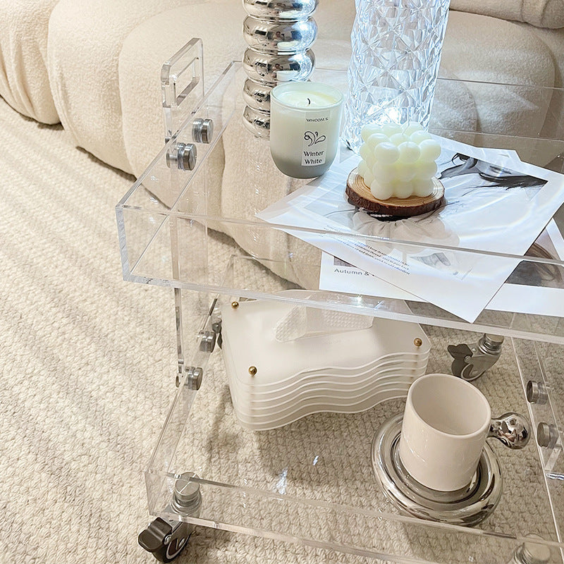 Modern Minimalist Rectangular Metal Acrylic Movable Side Table 2/3-Tier For Living Room