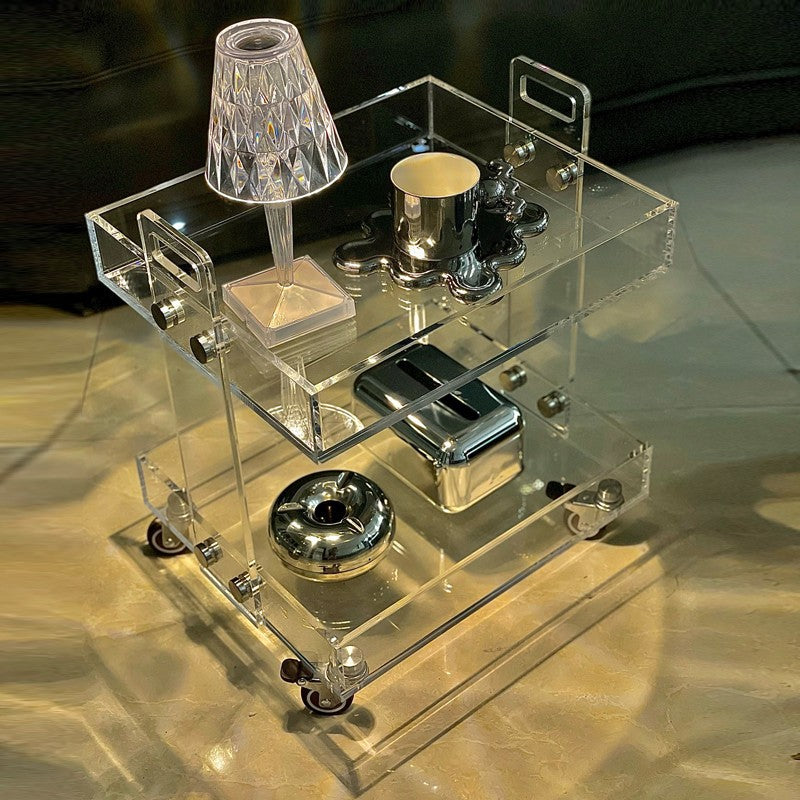 Modern Minimalist Rectangular Metal Acrylic Movable Side Table 2/3-Tier For Living Room