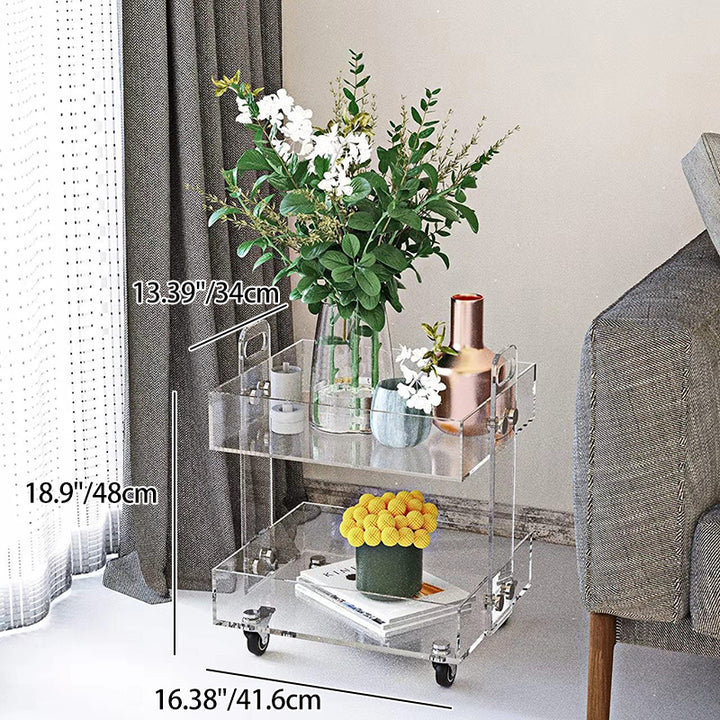 Modern Minimalist Rectangular Metal Acrylic Movable Side Table 2/3-Tier For Living Room