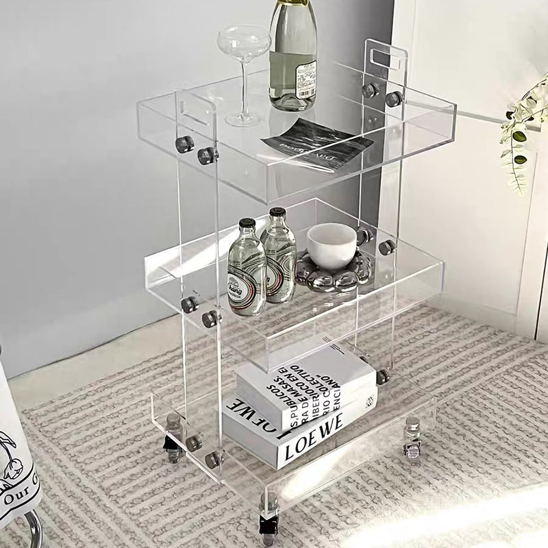 Modern Minimalist Rectangular Metal Acrylic Movable Side Table 2/3-Tier For Living Room