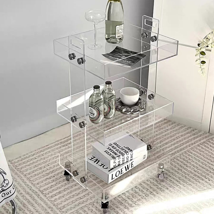 Modern Minimalist Rectangular Metal Acrylic Movable Side Table 2/3-Tier For Living Room