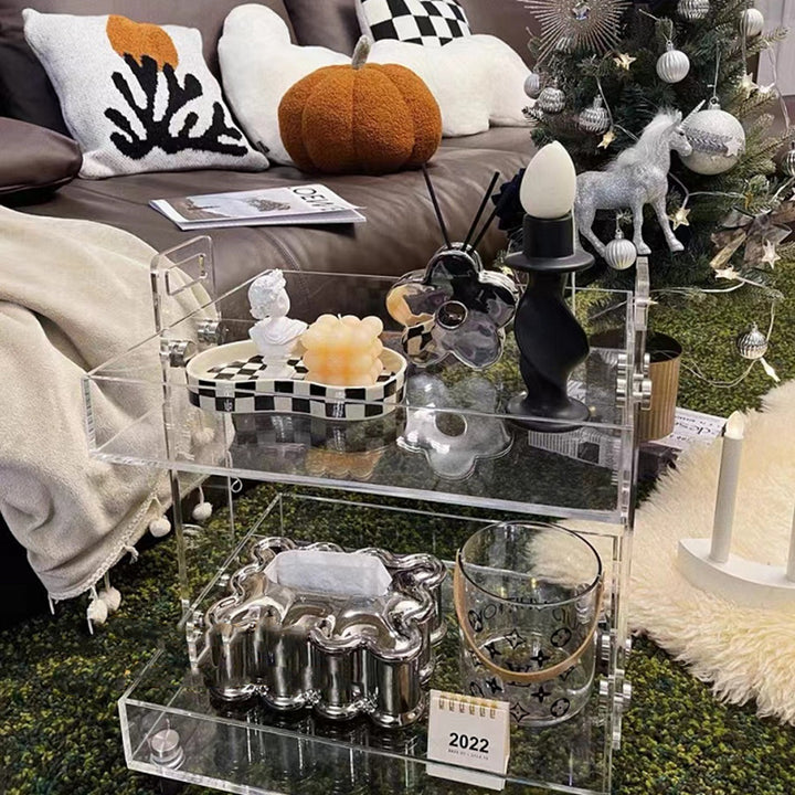 Modern Minimalist Rectangular Metal Acrylic Movable Side Table 2/3-Tier For Living Room