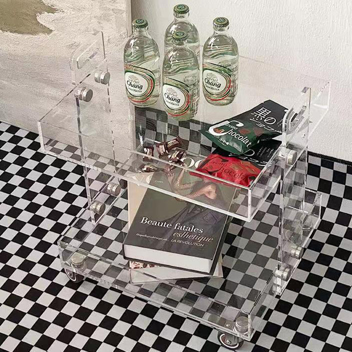 Modern Minimalist Rectangular Metal Acrylic Movable Side Table 2/3-Tier For Living Room