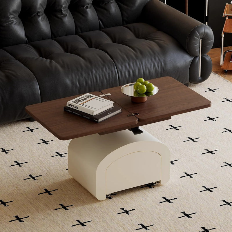 Table basse rectangulaire moderne minimaliste en placage de bois de pin surélevable 1 niveau pour salon 