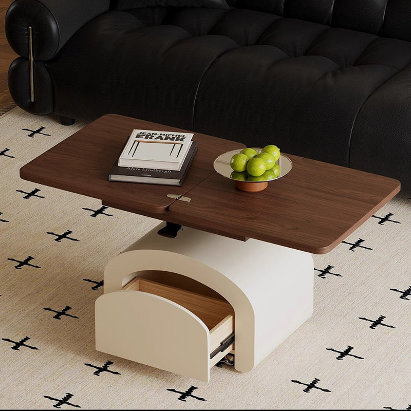 Table basse rectangulaire moderne minimaliste en placage de bois de pin surélevable 1 niveau pour salon 