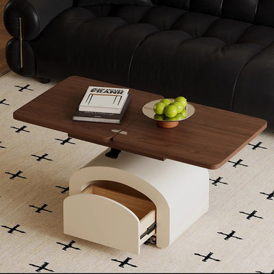Table basse rectangulaire moderne minimaliste en placage de bois de pin surélevable 1 niveau pour salon 