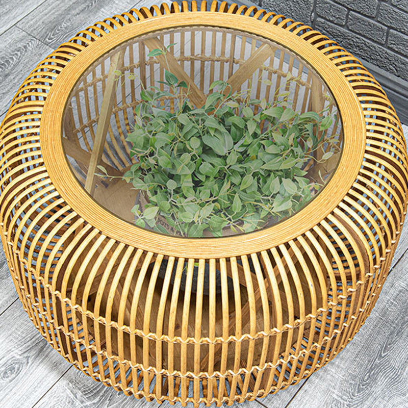 Table basse en verre tissé en bambou cylindrique traditionnel japonais à 1 niveau pour salon 