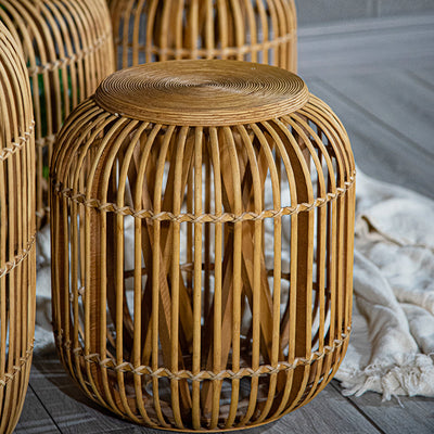 Table basse en verre tissé en bambou cylindrique traditionnel japonais à 1 niveau pour salon 