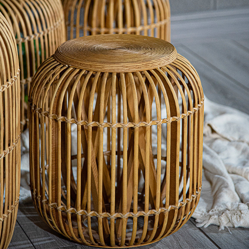 Table basse en verre tissé en bambou cylindrique traditionnel japonais à 1 niveau pour salon 