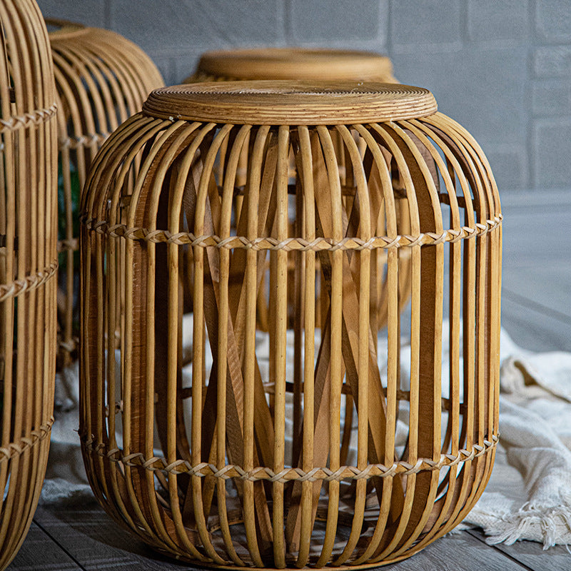 Table basse en verre tissé en bambou cylindrique traditionnel japonais à 1 niveau pour salon 