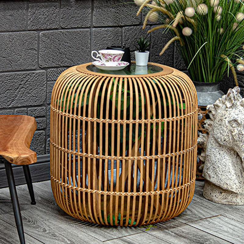 Table basse en verre tissé en bambou cylindrique traditionnel japonais à 1 niveau pour salon 