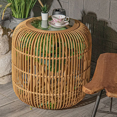 Table basse en verre tissé en bambou cylindrique traditionnel japonais à 1 niveau pour salon 