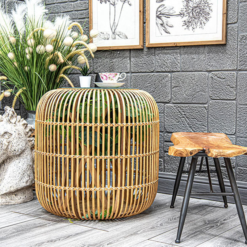 Table basse en verre tissé en bambou cylindrique traditionnel japonais à 1 niveau pour salon 