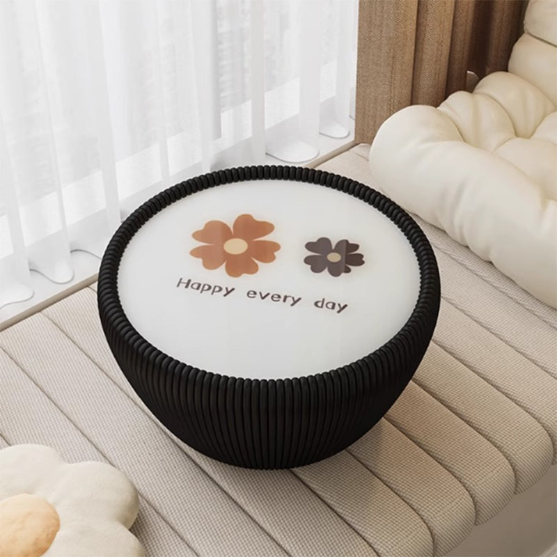 Table basse moderne minimaliste ronde en verre trempé et cuir PU 1 niveau pour salon 