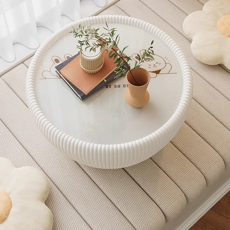 Table basse moderne minimaliste ronde en verre trempé et cuir PU 1 niveau pour salon 