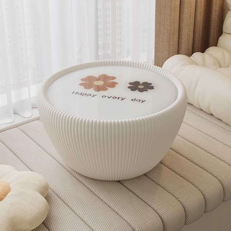 Table basse moderne minimaliste ronde en verre trempé et cuir PU 1 niveau pour salon 