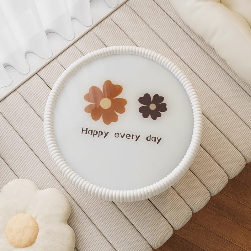 Table basse moderne minimaliste ronde en verre trempé et cuir PU 1 niveau pour salon 