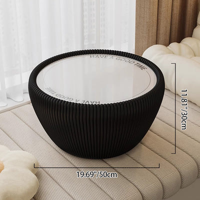 Table basse moderne minimaliste ronde en verre trempé et cuir PU 1 niveau pour salon 