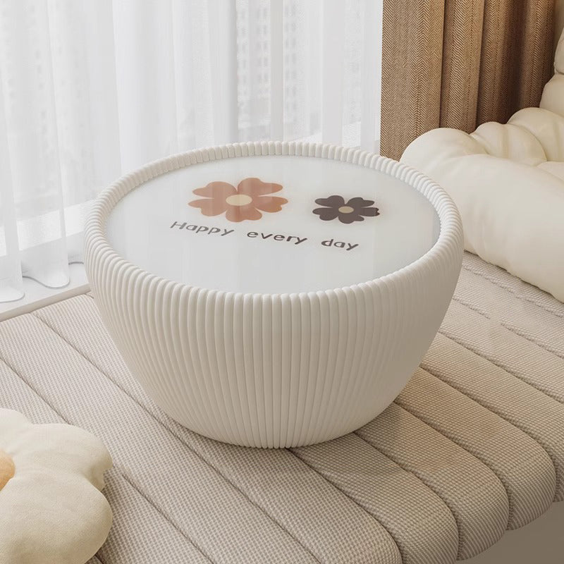 Table basse moderne minimaliste ronde en verre trempé et cuir PU 1 niveau pour salon 