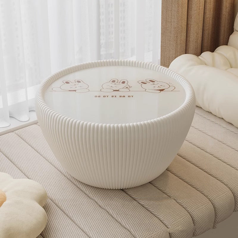 Table basse moderne minimaliste ronde en verre trempé et cuir PU 1 niveau pour salon 