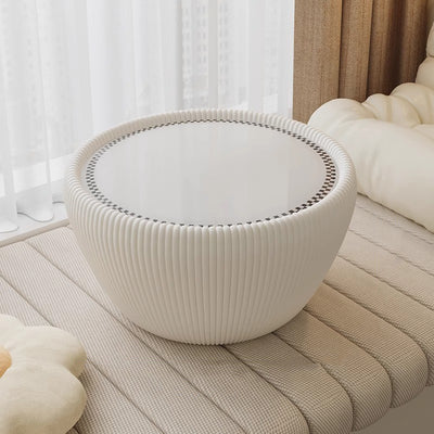 Table basse moderne minimaliste ronde en verre trempé et cuir PU 1 niveau pour salon 