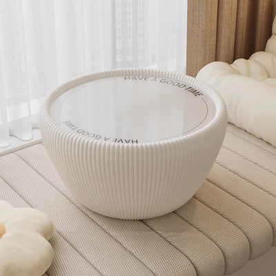 Table basse moderne minimaliste ronde en verre trempé et cuir PU 1 niveau pour salon 