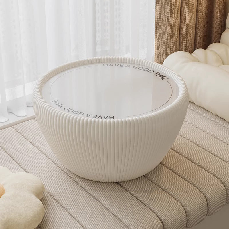 Table basse moderne minimaliste ronde en verre trempé et cuir PU 1 niveau pour salon 
