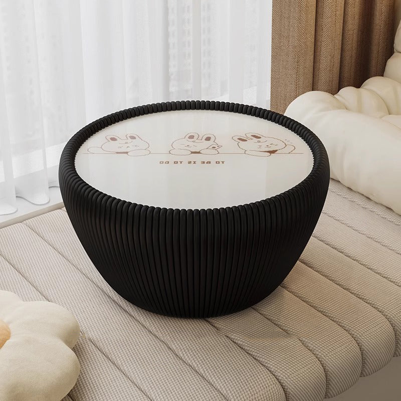 Table basse moderne minimaliste ronde en verre trempé et cuir PU 1 niveau pour salon 