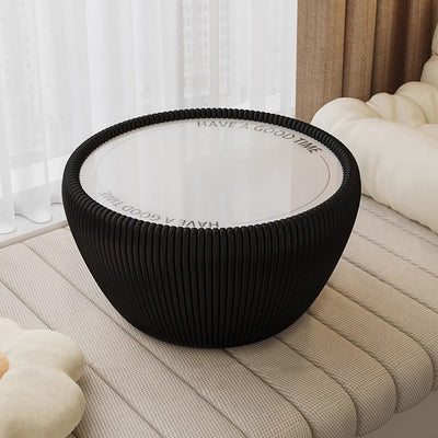 Table basse moderne minimaliste ronde en verre trempé et cuir PU 1 niveau pour salon 