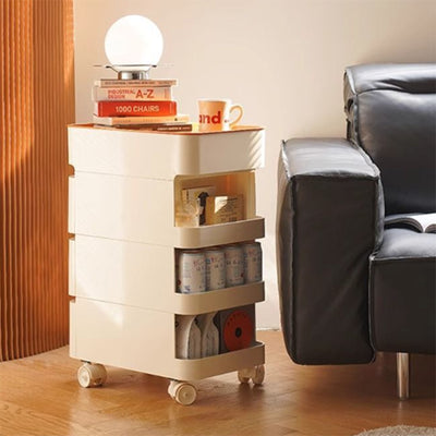 Table d'appoint rectangulaire minimaliste moderne en ABS avec roues universelles mobiles 1/2/3/4 tiroirs pour salon 