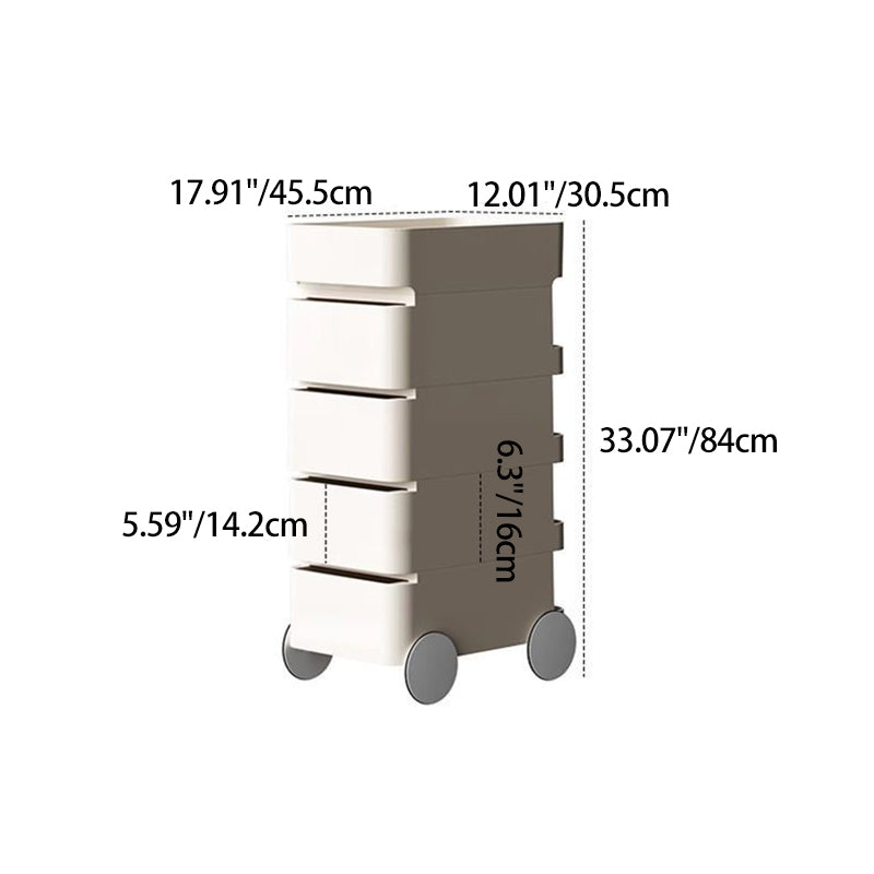 Modern Minimalist Rectangular ABS Movable Moon Wheel Side Table 1/2/3/4-Drawer For Living Room