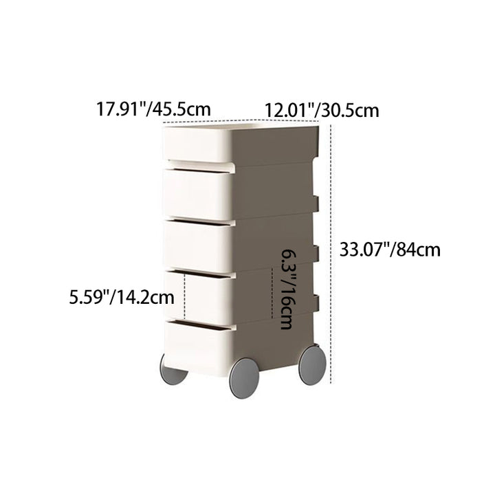 Modern Minimalist Rectangular ABS Movable Moon Wheel Side Table 1/2/3/4-Drawer For Living Room