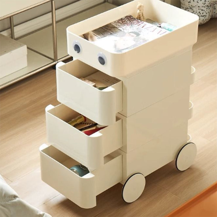 Modern Minimalist Rectangular ABS Movable Moon Wheel Side Table 1/2/3/4-Drawer For Living Room
