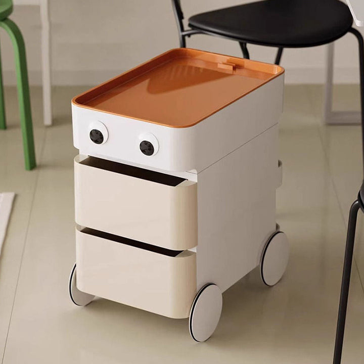 Modern Minimalist Rectangular ABS Movable Moon Wheel Side Table 1/2/3/4-Drawer For Living Room