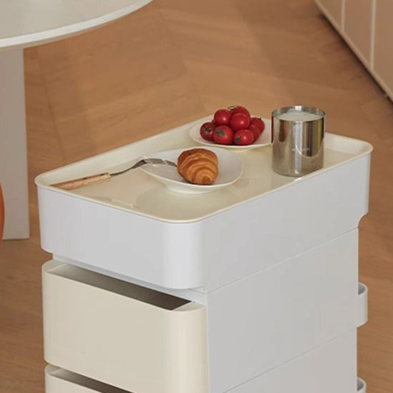Modern Minimalist Rectangular ABS Movable Moon Wheel Side Table 1/2/3/4-Drawer For Living Room