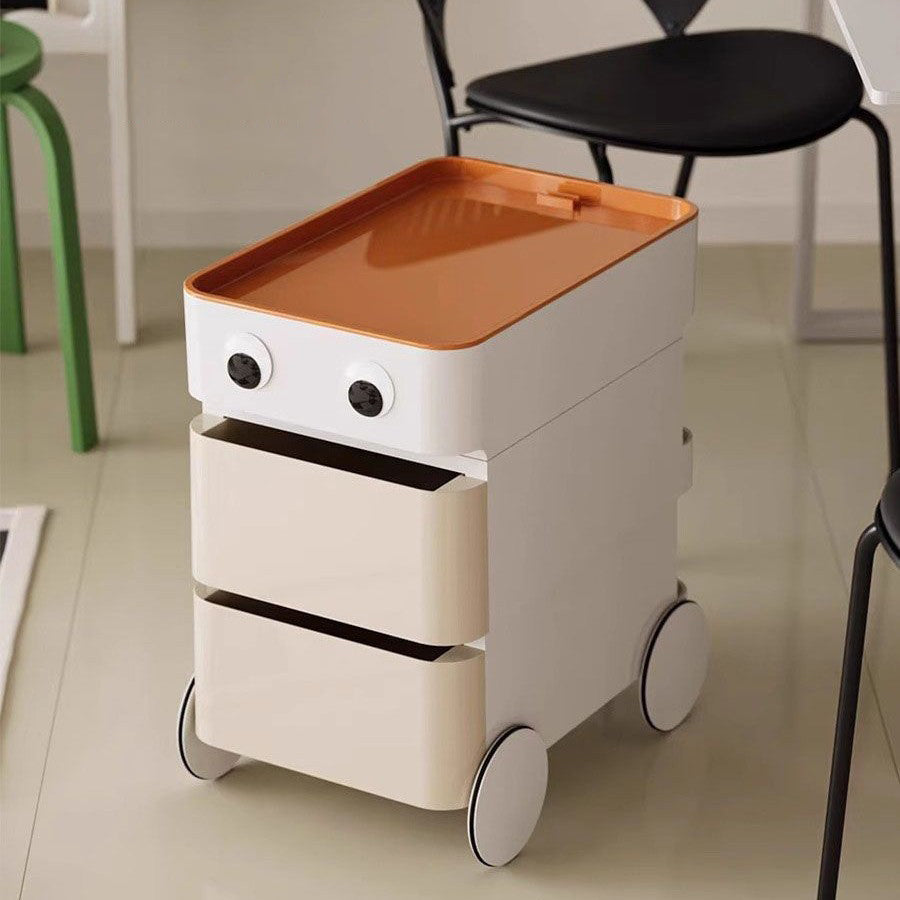 Modern Minimalist Rectangular ABS Movable Moon Wheel Side Table 1/2/3/4-Drawer For Living Room
