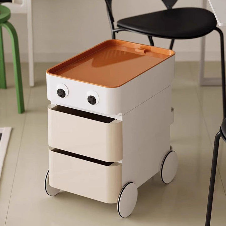 Modern Minimalist Rectangular ABS Movable Moon Wheel Side Table 1/2/3/4-Drawer For Living Room