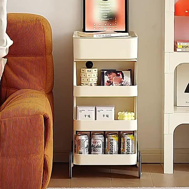 Modern Minimalist Rectangular ABS Movable Moon Wheel Side Table 1/2/3/4-Drawer For Living Room