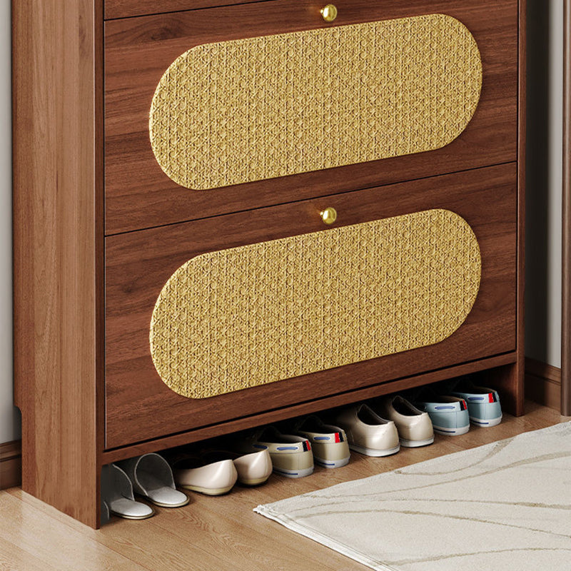 Traditional Vintage Rectangle MDF &amp; Artificial Leather Weaving Shoe Storage 3- Tier For Entryways
