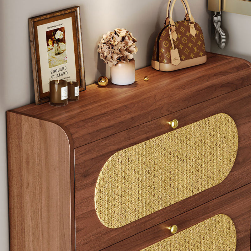 Traditional Vintage Rectangle MDF &amp; Artificial Leather Weaving Shoe Storage 3- Tier For Entryways