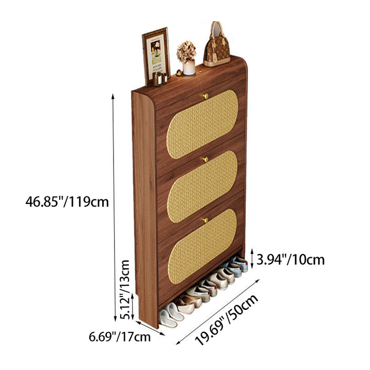 Traditionelles Vintage-Rechteck MDF & Kunstleder Weben Schuhregal 3-stufig für Eingangsbereiche 