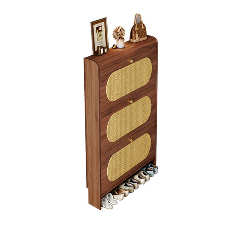 Traditional Vintage Rectangle MDF &amp; Artificial Leather Weaving Shoe Storage 3- Tier For Entryways