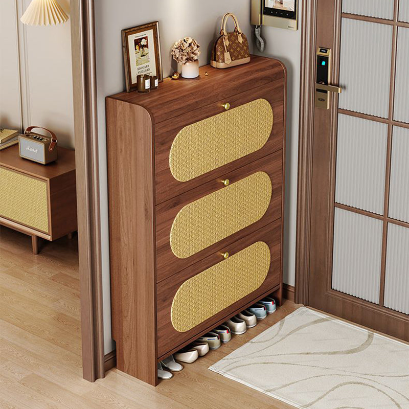 Traditional Vintage Rectangle MDF &amp; Artificial Leather Weaving Shoe Storage 3- Tier For Entryways