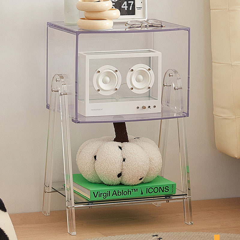 Modern Minimalist Rectangle Acrylic Beech Wood End Table 2-Tier For Living Room