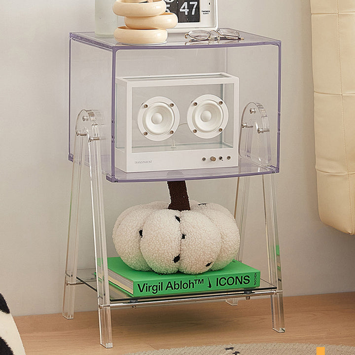 Modern Minimalist Rectangle Acrylic Beech Wood End Table 2-Tier For Living Room