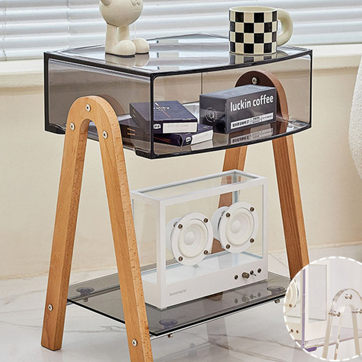 Modern Minimalist Rectangle Acrylic Beech Wood End Table 2-Tier For Living Room